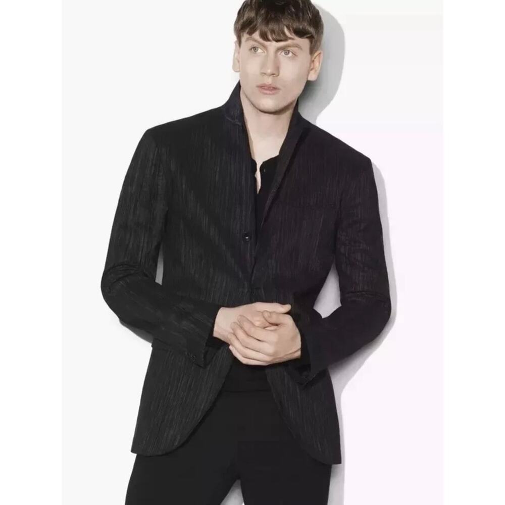 John Varvatos Collection Textured Black Wool Blend Blazer Sz 46 Tailored Jacket